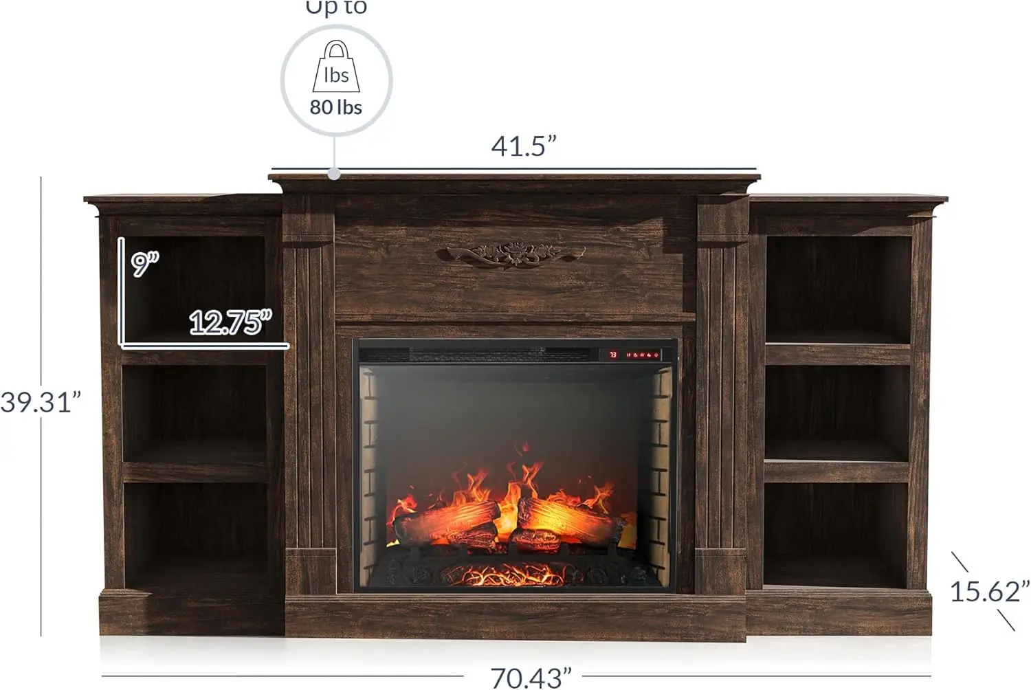 Modern 70" Electric Fireplace Heater Mantel TV Stand & Media Entertainment Center for TVs up to 68" with Energy-Efficient Heater