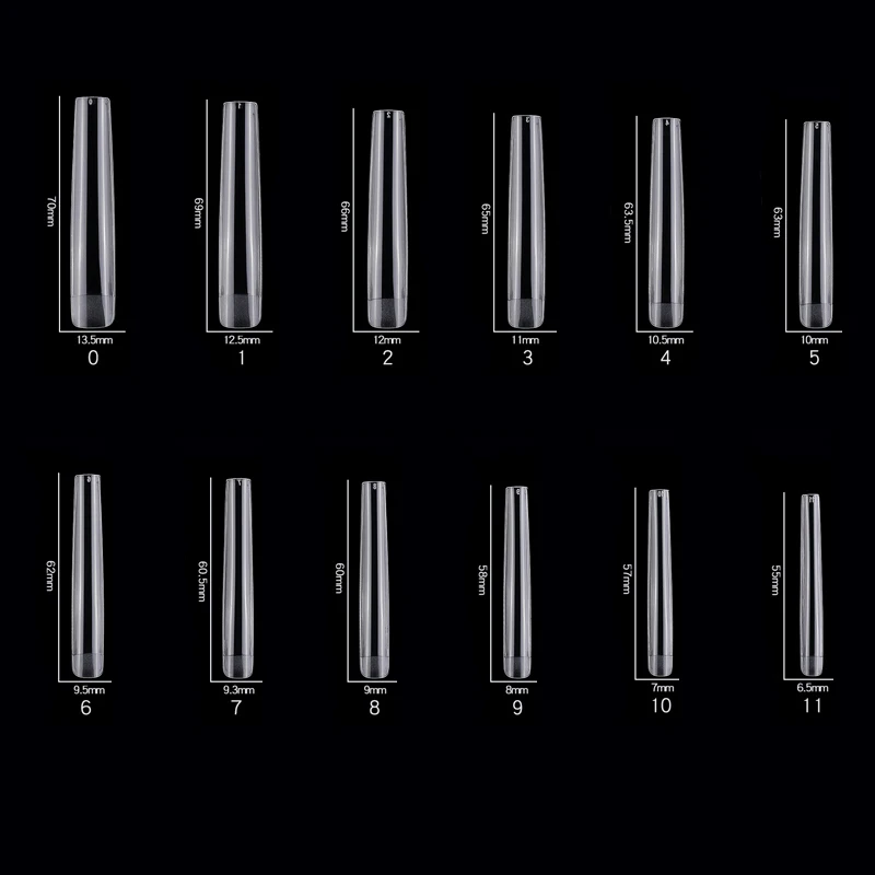 24 قطعة من رقع أظافر مستطيلة جدًا 12 مقاسًا شفافة كاملة ونصف وهمية بدون خياطة