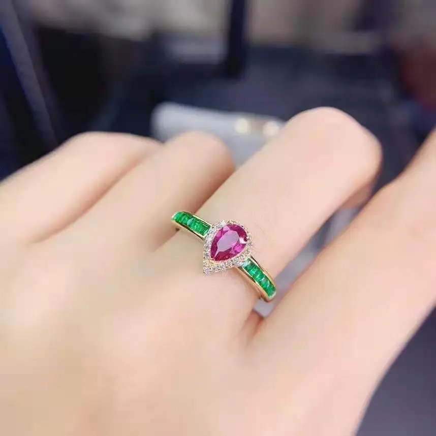 FS 4*6 Natural Garnet/Diopside S925 Sterling Silver Ring Fine Charm Weddings Jewelry Certificate for Woman  MeiBaPJ