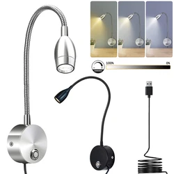 Touch Dimmable LED Bedside Night Lights Flexible Gooseneck Reading Lights Fixtures 3 Color Modes RV Boat Wall Sconces Book Lamp