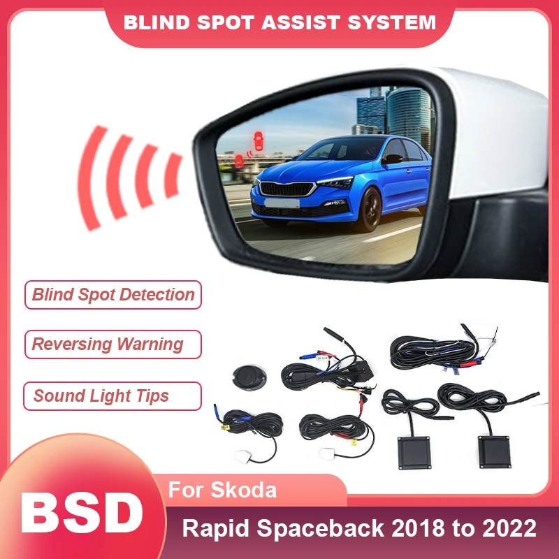 Car BSD BSM BSA Rear Drive Mirror Blind Spot Assist System Lane Change Assist For Skoda Rapid Spaceback 2018 to 2024 Car Alarm