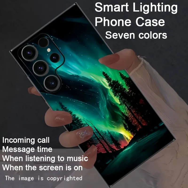 

Colorful Green Aurora Scenery Glow Phone Case For Samsung Galaxy S25 Ultra S24 S22 S23 Plus S21 FE A16 A17 Smart LED Light Funda