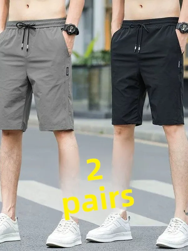 

Summer Thin Ice Silk Casual Sports Shorts Men's Loose Slim Straight Leg Medium Length Quick Dry Five-Quarter Pants