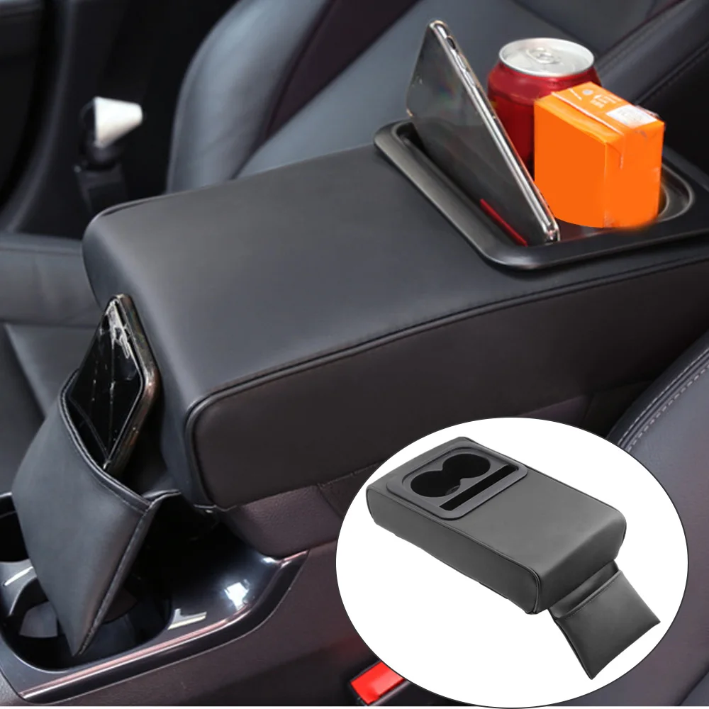 

Universal Car Center Console Mat with Front Pocket Organizer Leather Armrest Box Cover Cup Phone Holder Pad Black Brown Beige