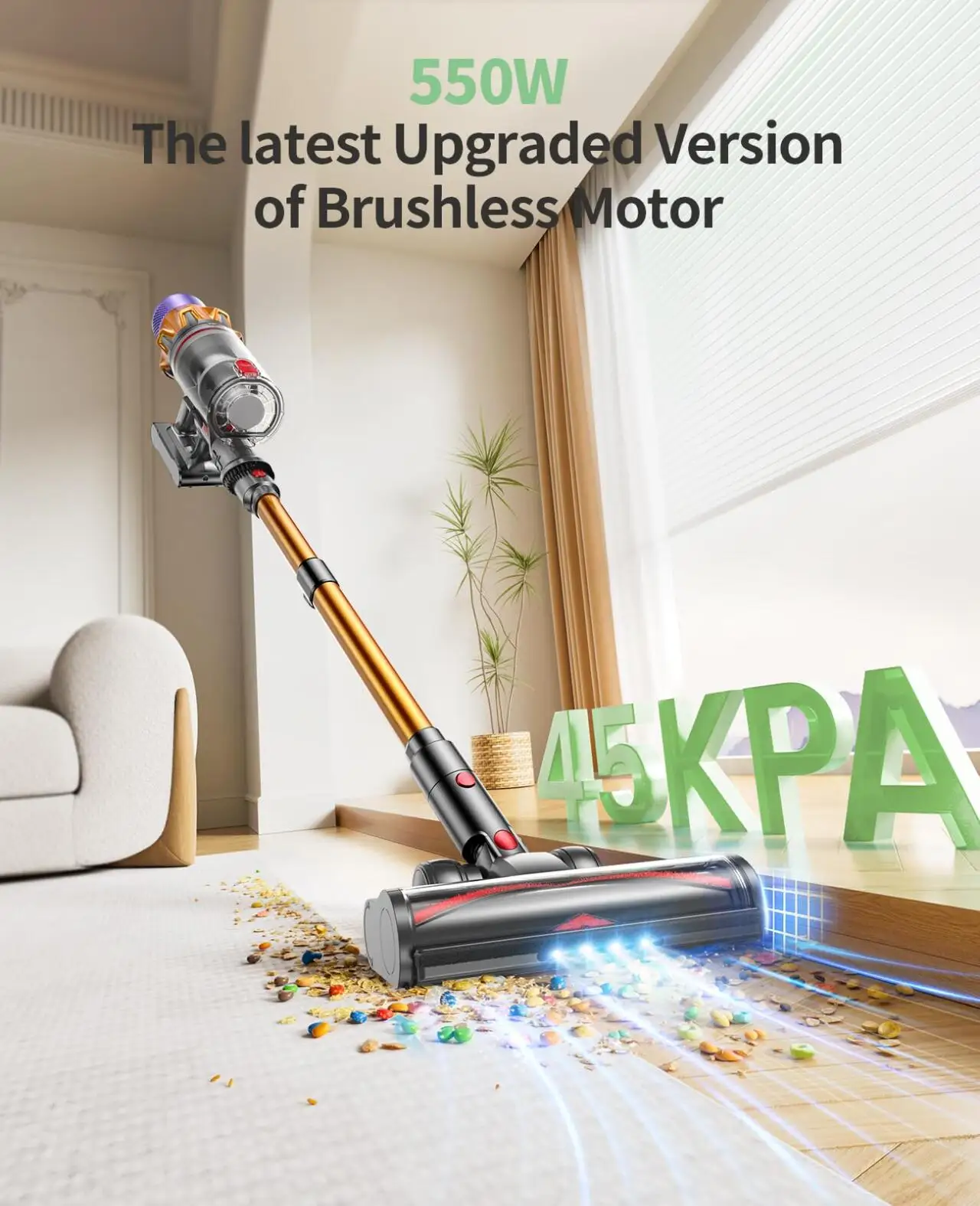 45000Pa Anti Tangle Cordless Vacuum Cleaner 4 in 1 Upgraded Vacuum Handheld Versatile Vacuum Powerful Suction for Home Pet Hair