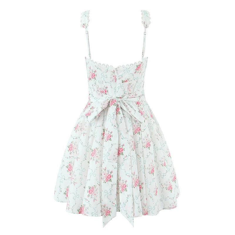 Jastie-minivestido Sexy de encaje empalmado con estampado Floral de rosas para mujer, vestido de verano de cintura baja sin mangas, bata elegante para fiesta de vacaciones