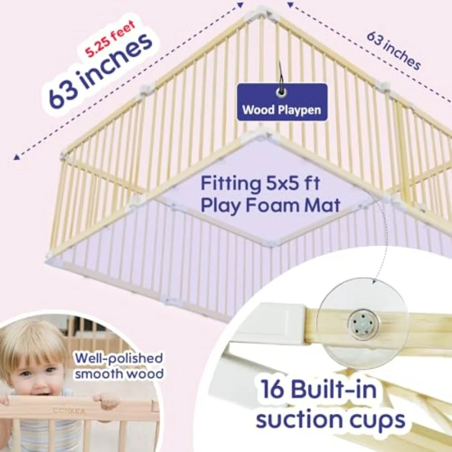 Box pieghevole in legno per bambini Grande cortile da gioco per neonati 2 in 1 Recinzione portatile per nuova mamma aiutante con cancello in legno personalizzato alto 25 Adju