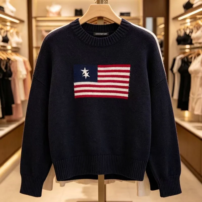 COLE BUXTON Fall Winter Patterned Jacquard Men's Knit Sweater Loose-Fit Crew Neck Women's Wool Sweater