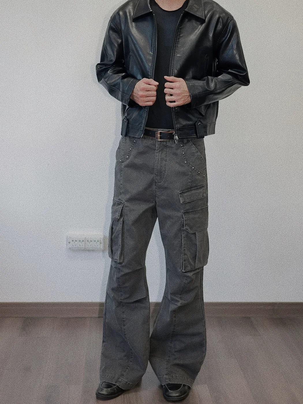 

Vintage Cotton Work Trousers with 3D ket Rivet Worn Look Casual Pants for Men Autumn Winter Faion Wear Resistant