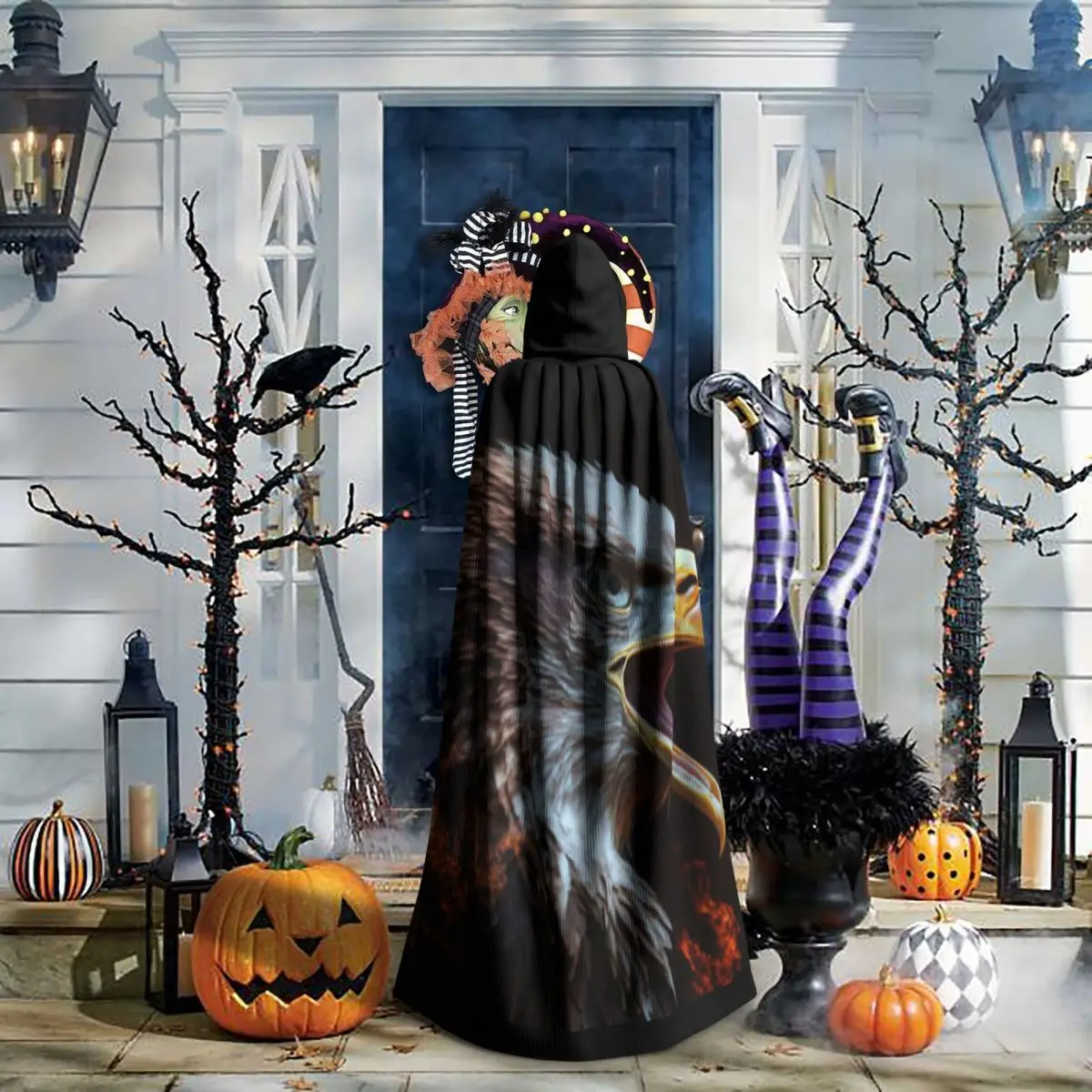 Vuurbrandende Adelaar Cape Jurk Jas Halloween Cosplay Kostuum Vampier Duivel Tovenaar Cape Jurk Feest