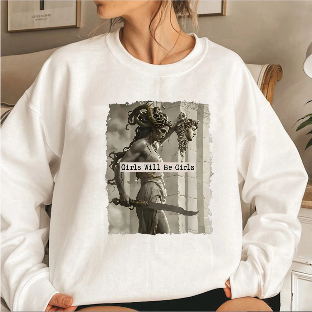 Vintage Girls Will Be Girls Sweatshirt Feminist Sweater Women's Empowerment Hoodies Casual Long Sleeve Pullover Feminism Hoodies