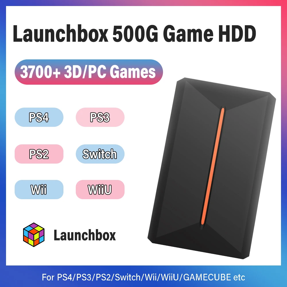 

Retro Gaming Hard Drive Launchbox 500G With 3700 PC/Retro Games Portable Game HDD for PS4/PS3/PS1/Switch/WII/Sega Saturn/N64