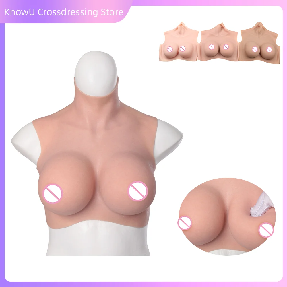 

KnowU B-G Cup Silicone Breast Form High Collar Sleeveless Fake Chest For Crossdresser Transgender Drag Queen Upgrade