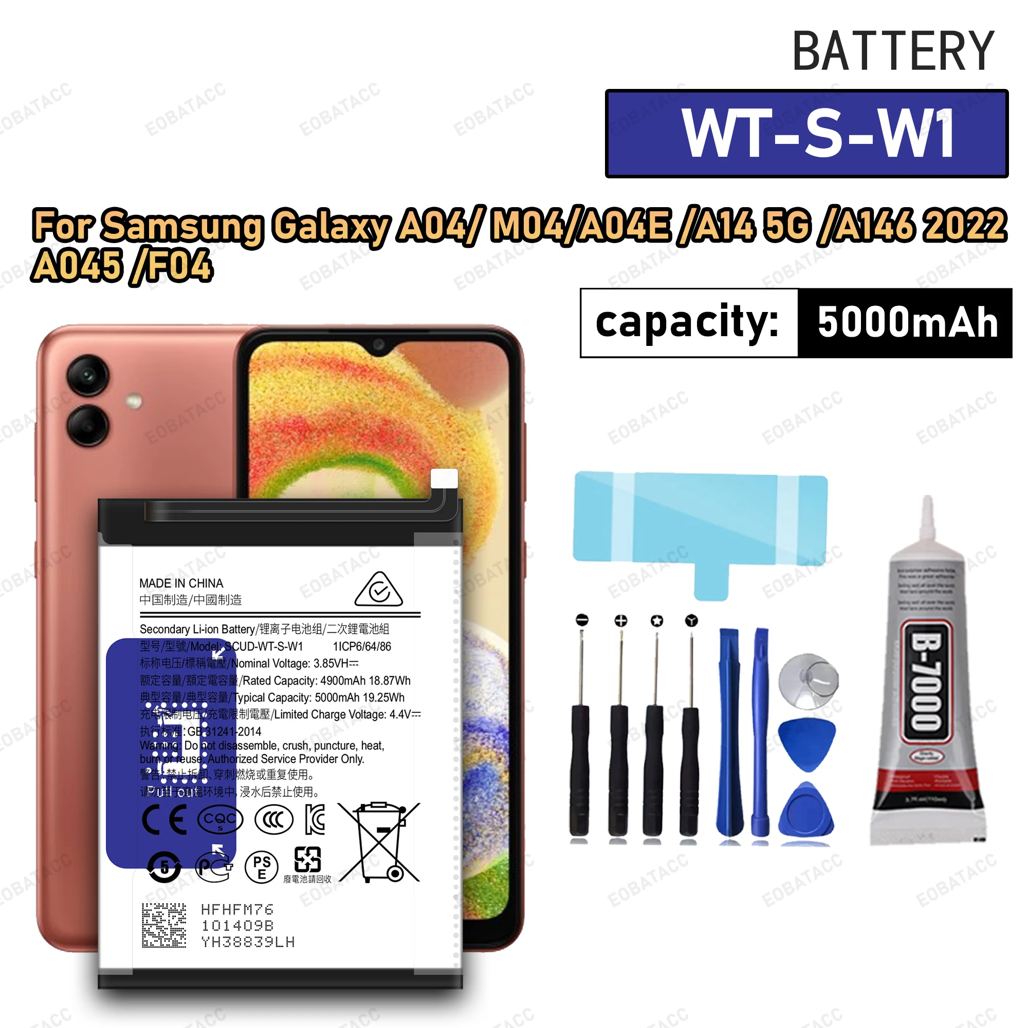 

100% New High Quality WT-S-W1 New Battery For Samsung Galaxy A04/M04/A04E SM-A135F/SM-A137F A14 5G SM-A146U A146B Phone Batteria