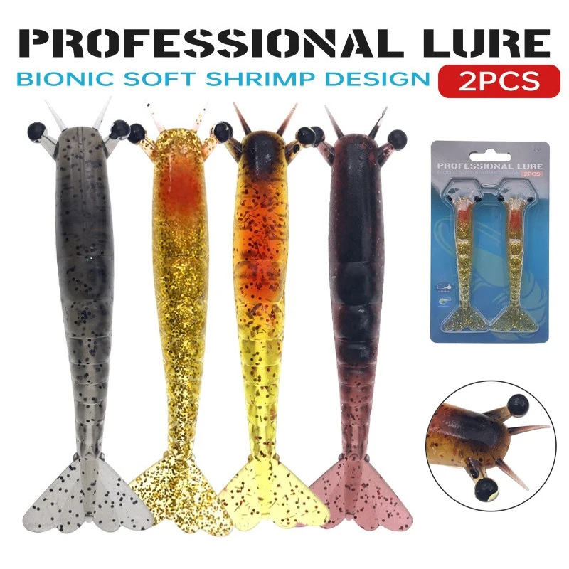 2 unids/set señuelo de Pesca de camarones blandos 9,5 cm/6g 11,5 cm/10g cebos de camarones blandos realistas artificiales para Pesca de trucha Lucio Pesca