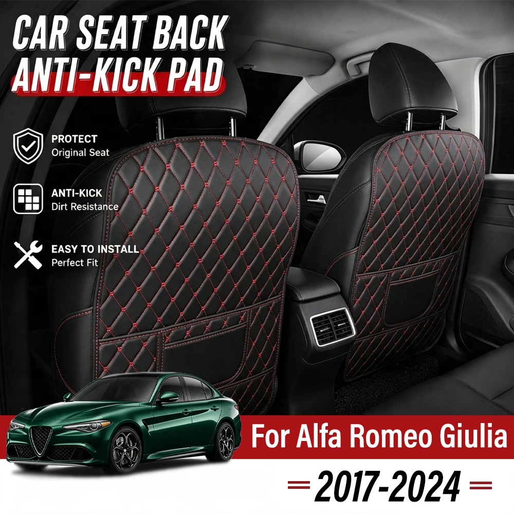 Easy Clean PU Anti Kick Mat Pads For Alfa Romeo Giulia 2017-2024 Dirt-Repellent, Two Color Choice, Quick Install Full Coverage