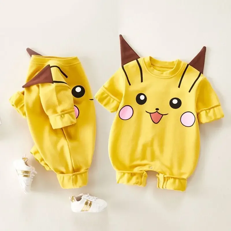 Pokemon Pikachu Spring Autumn Newborn 0-18 Months Baby Kawaii Cartoon Long Sleeve Jumpsuit Male and Female Baby Rompers Romper