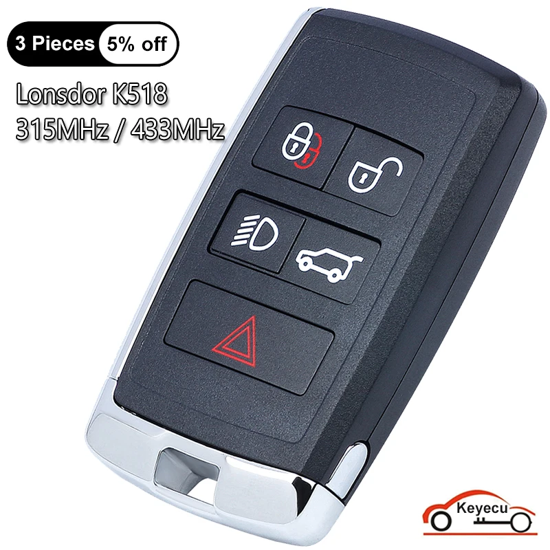 

KEYECU 5 Buttons 315MHz 433MHz ID49 Chip for Land Rover for Jaguar 2018-2021 Lonsdor Smart Remote Remote Key Fob Can Change ID