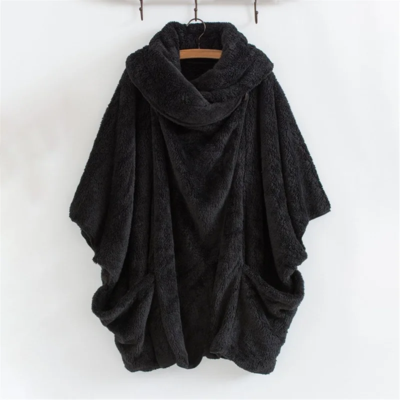 

Autumn and winter large lapel pocket top irregular solid color women's thermal jacket