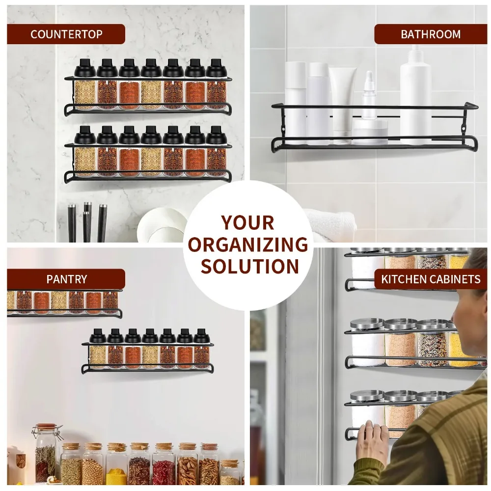 Spice Rack Wall Mount 4-Tier Space-Saving Organizer Wall Mount Spice Organization for Spice Jars Seasonings Hanging Rack ﻿Holder