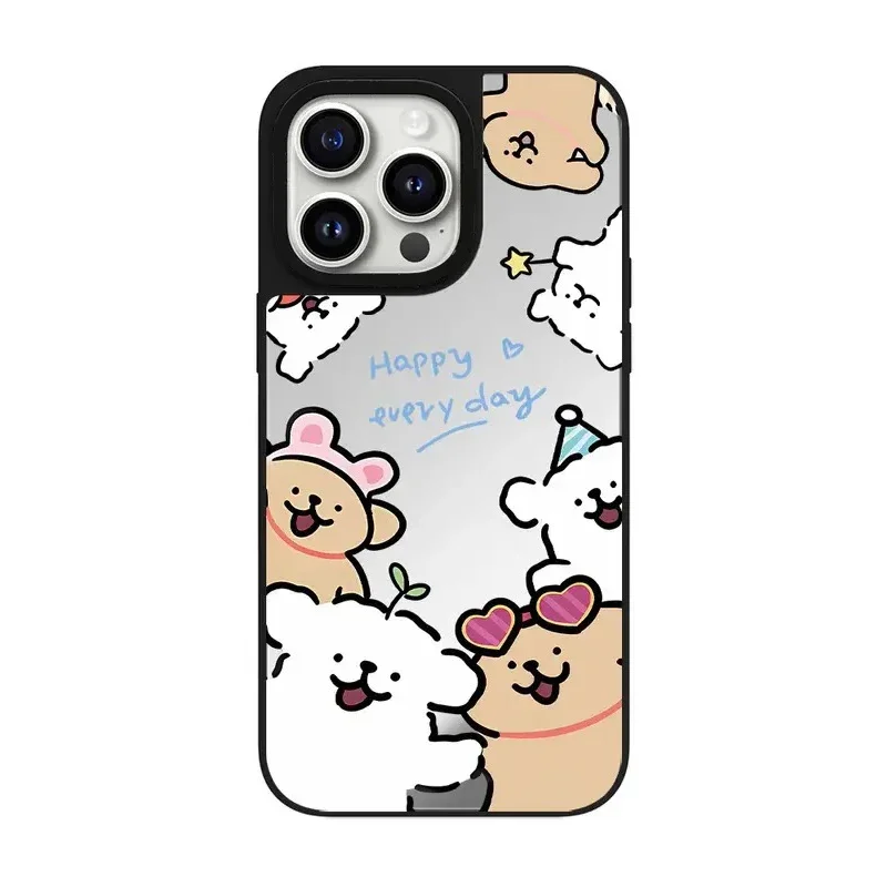 

Cartoon Dog Friend Disc Mirror Magnetic iPhone 11 12 13 15 14 16 Pro Max Protective Case, Fits iPhone 16 Pro Max