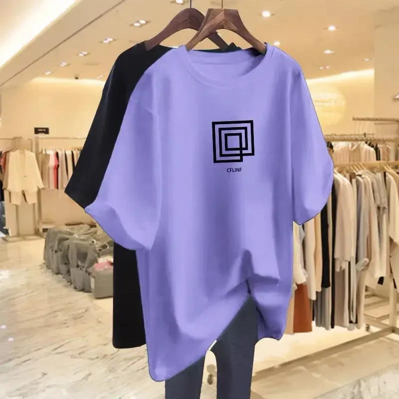 Women's Loose Short Sleeve T-shirt, 100% Cotton, Casual, O-neck, Basics, Tops, Summer Chic Printed Pullovers