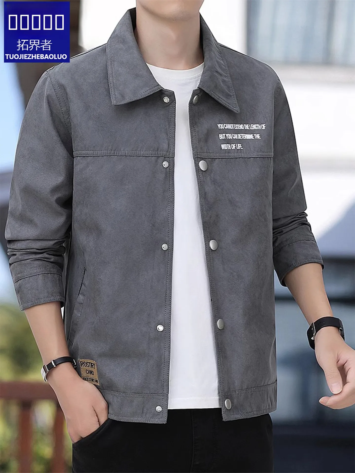 

Spring Autumn Men's Jaet Casual Thin Flip-Collar Workwear Sle Stand Fit Youth Faion Long Sve Outerwear Coat