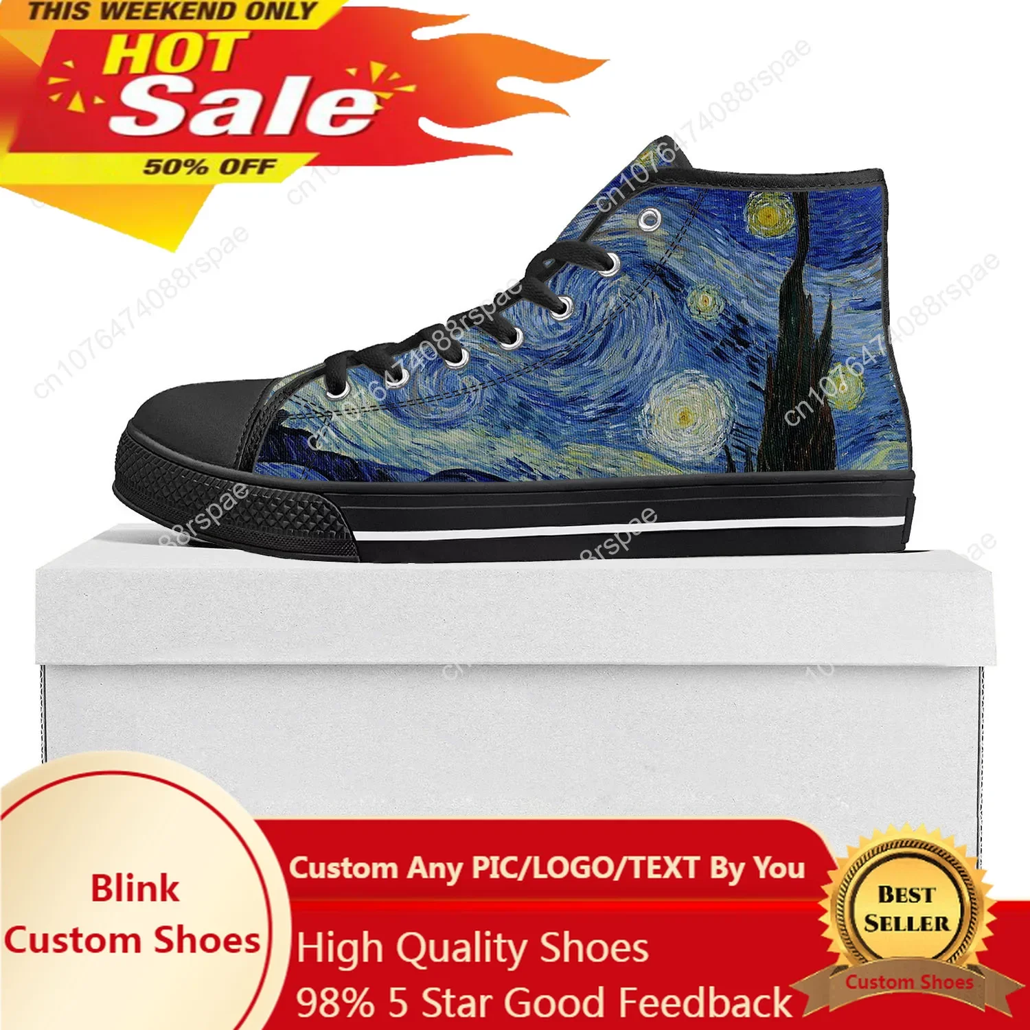 Van Gogh Oil Painting Starry Night High Top High Quality Sneakers Mens Womens Teenager Canvas Sneaker Couple Shoes Custom Shoe