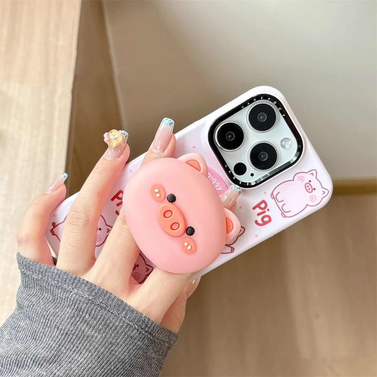 

Korean Cute Pink Pig Magnetic Stand Phone Case For iPhone 16 Pro 14 15 Pro Max Cover Shockproof Cases For Magsafe