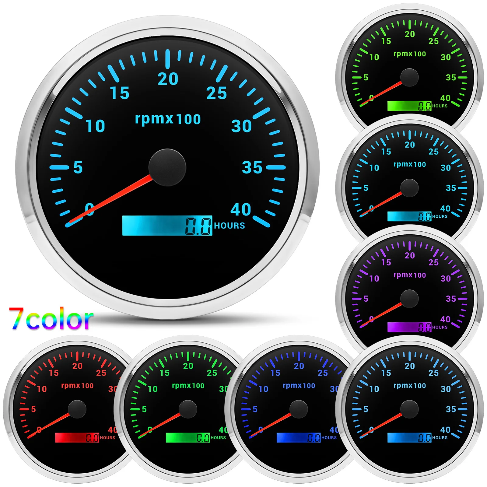 Tacómetro de 110MM con contador de horas LCD, 7 colores, retroiluminación LED, medidor de RPM de 3000rpm-8000rpm, medidor de RPM, tacómetro para coche, barco marino