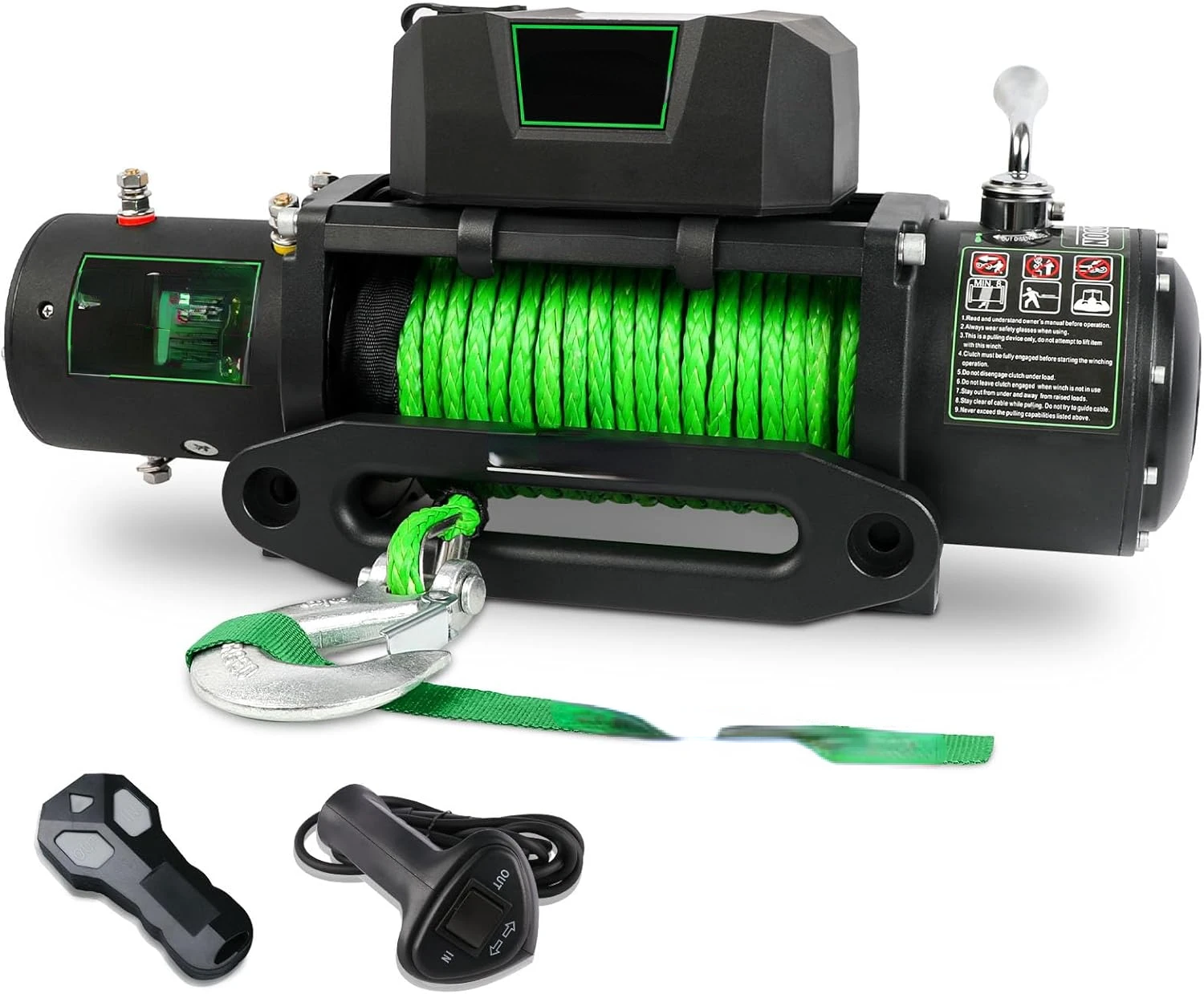 

Winch 12V Waterproof Electric Winch Synthetic Rope Winch with Wireless Handheld Remote and Corded Contro