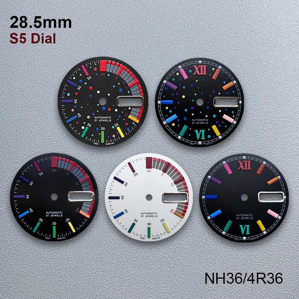 

28.5mm S5 Logo Dial Fit NH36/4R36 Japanese Movement No Luminous Camouflage/Starlit High-Quality Watch Modified Accessories