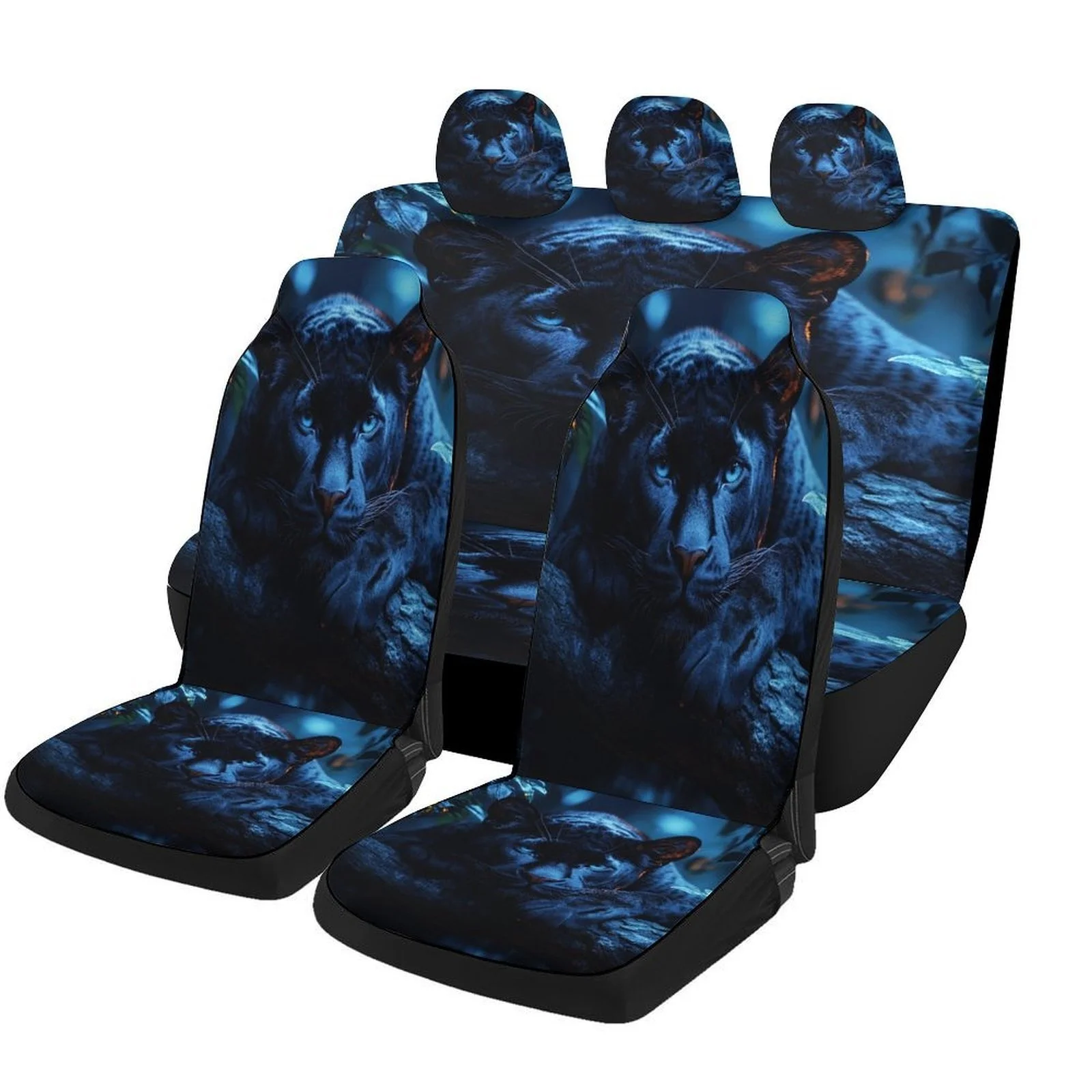 

Black Panther Resting Designed Car Seat Cover Set For Most Cars, Trendy Novelty High-quality Car Seat Protector Covers Full Set,