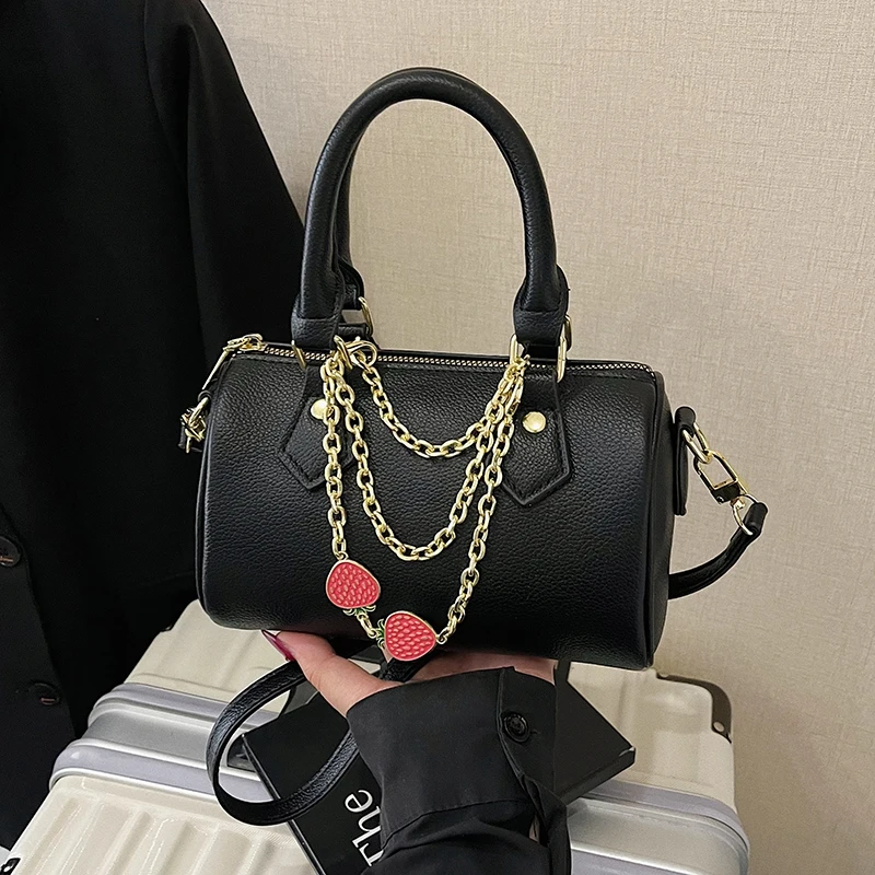 

Small Handbag Top Brand Boston Elegant Lady Commute Shoulder Bag Fashion Chain Bag Quality Solid Leather Crossbody Phone Bag