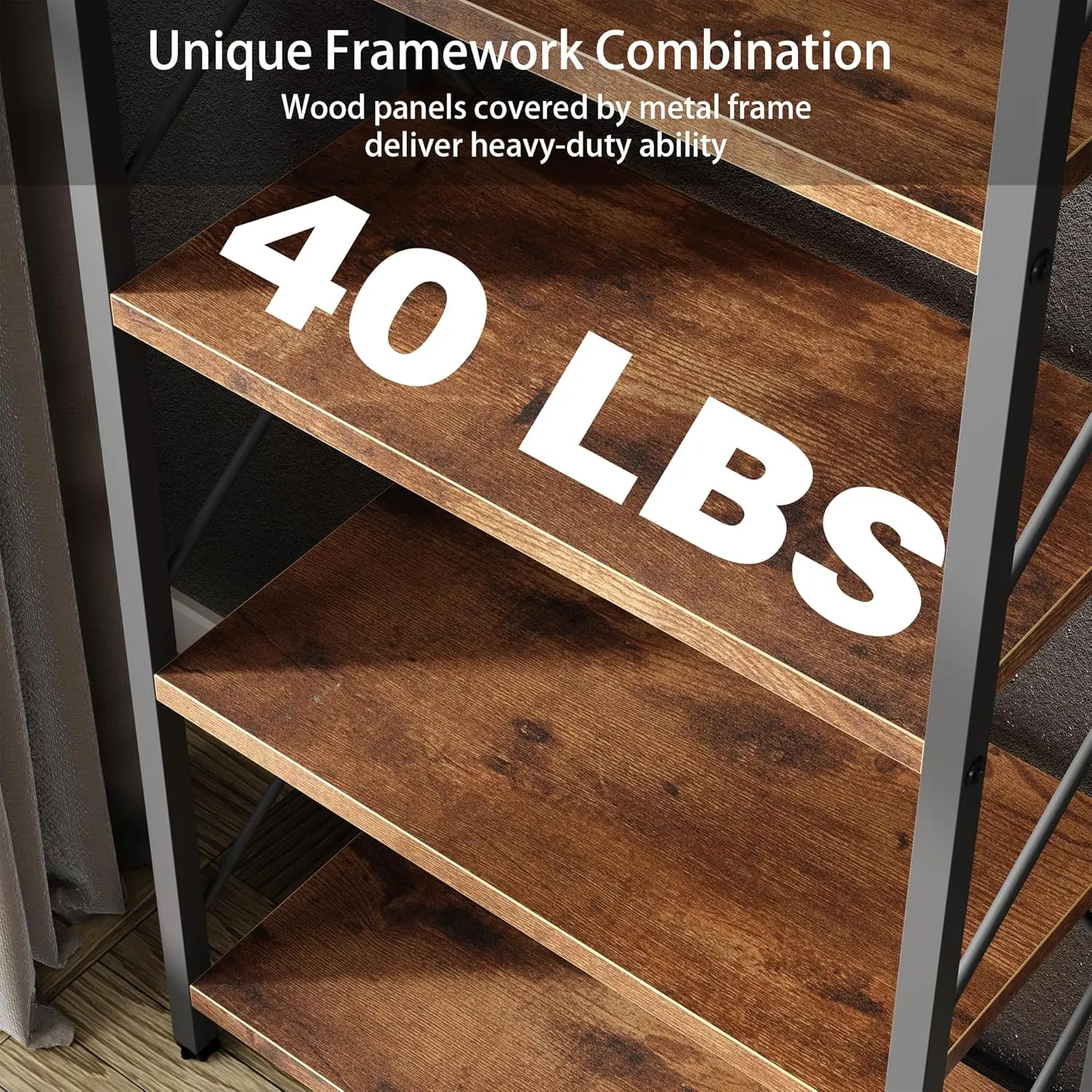 رف كتب مكون من 5 طبقات، رف كتب طويل كلاسيكيًا، رف كتب صناعي، حامل كتب حديث في غرفة النوم/غرفة المعيشة/المنزل/المكتب