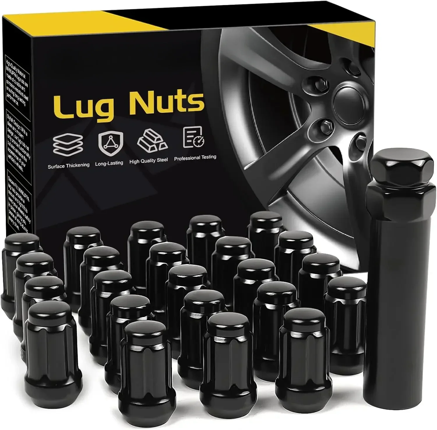 23pcs 1/2-20 Lug Nuts Spline Replacement for 2002-2012 Jeep Liberty Aftermarket Wheel Chrome/Black Closed End Lug Nuts