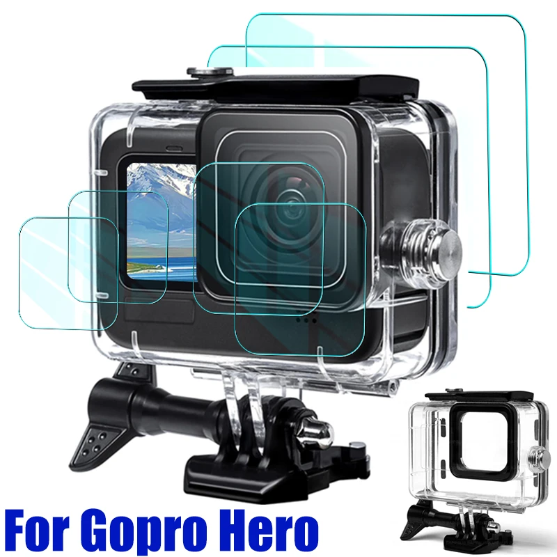 For GoPro Hero 13 12 11 10 9 Black Waterproof Case Underwater Diving Cover Camera Shell Screen Protector Tempered Glass Films