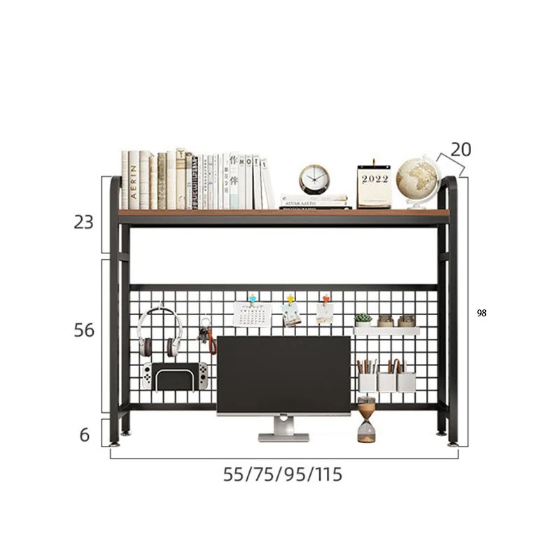 

Desktop with Mesh Shelf Multi-layer Bookshelf Student Desk Computer Desk Multi-layer Heightened Storage Wrought Iron Shelf