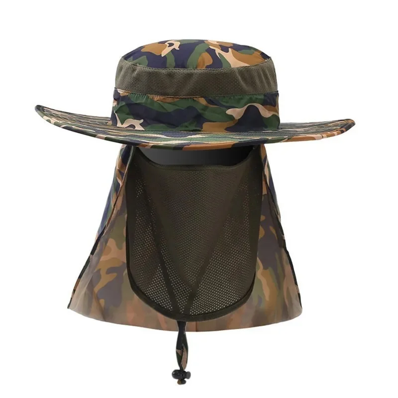 Summer Men's Camouflage Mesh Breathable Sun Hat Outdoor Hiking Travel Riding Fishing Quick Dry Anti-mosquito Sunshade Cap