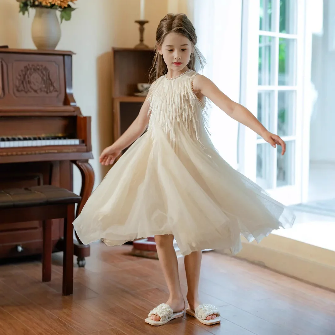 

2025 Summer Girls Sleeveless Dress Elegant Princess Tulle Gown Fashion Trendy Kids Party Birthday Celebration Outfit for Kids