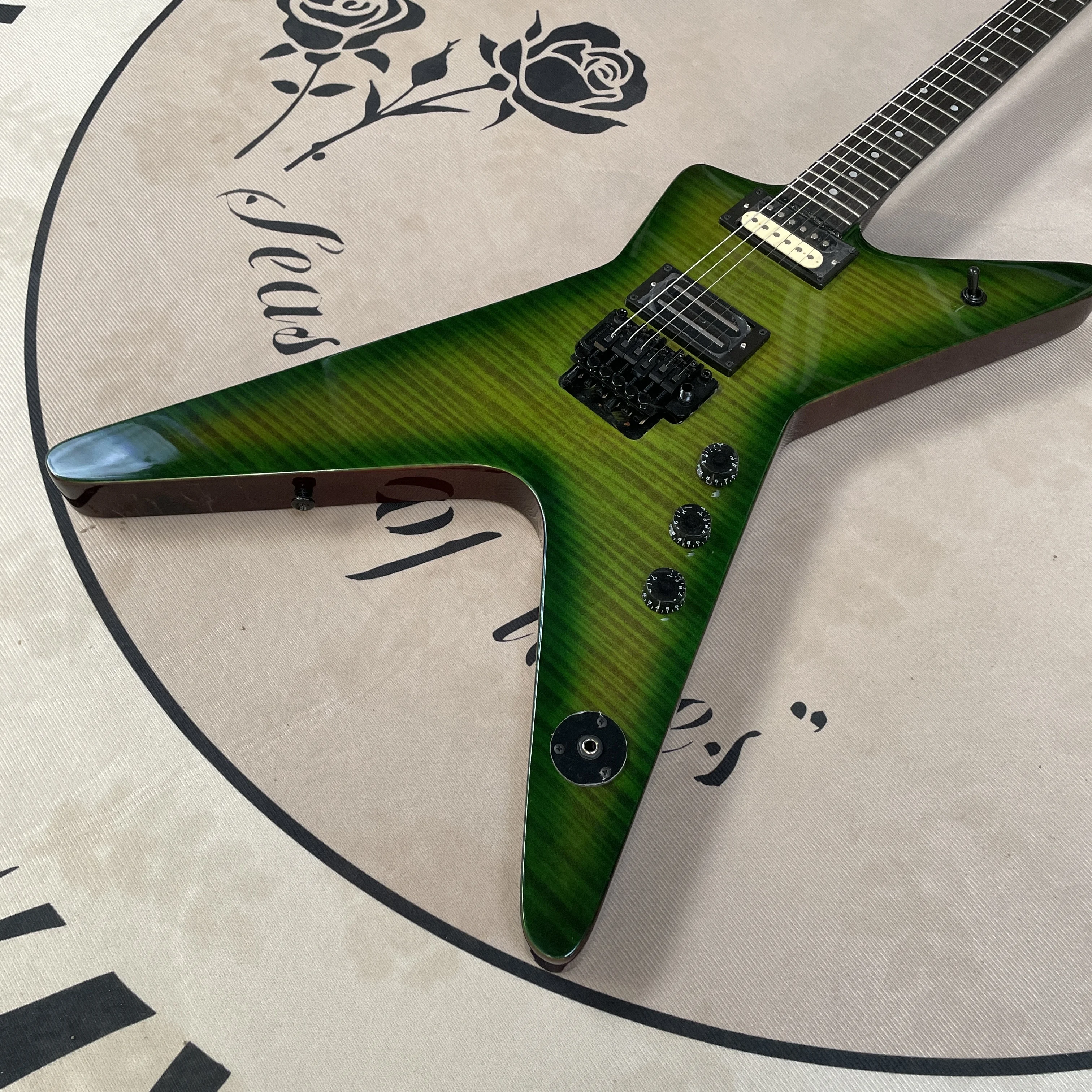 Guitarra eléctrica verde de 6 cuerdas, herrajes negros, guitarra de palisandro