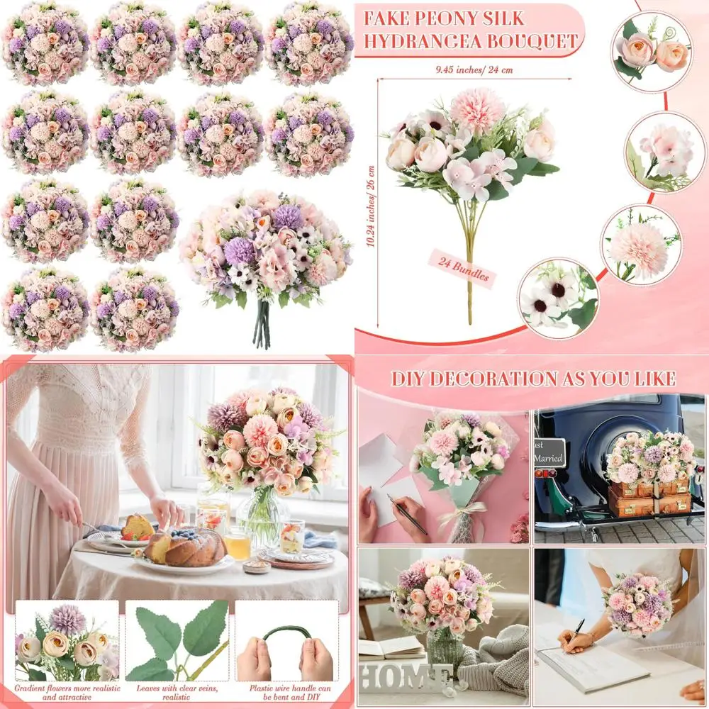 

Artificial Peony and Rose Flower Bundles with Hydrangeas for Wedding Table Centerpieces Flora Decor