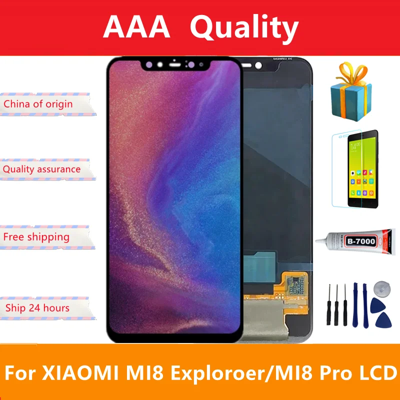 

6.21''Super Amoled For xiaomi Mi 8 pro LCD Touch Screen Digitizer with frame For Xiaomi Mi8 Explorer m1807e8a lcd Screen Replace