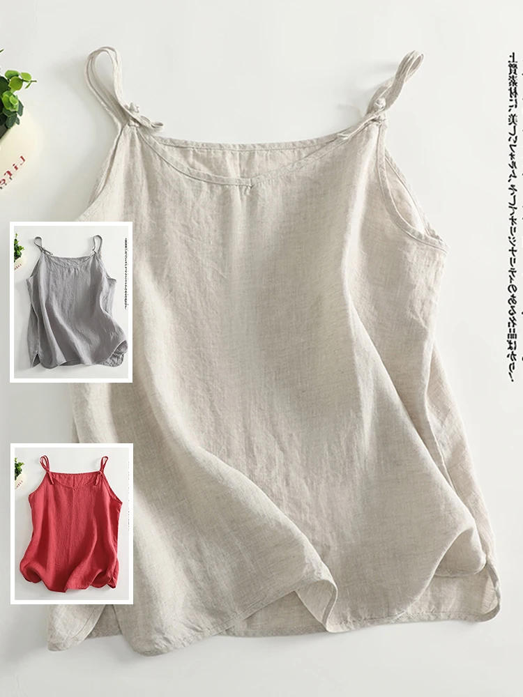 

Adjustable oulder Strap Cotton Linen Small ter Top Large Size Women's Clothing Front And Ba Wear Outerwear Summer irt