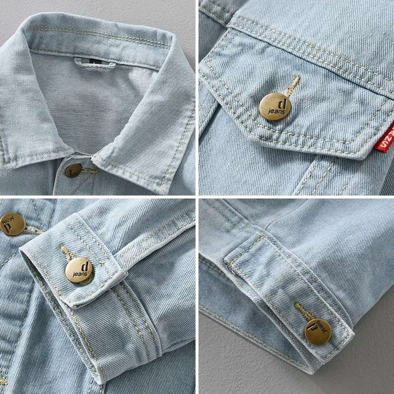 

Весенне-осенняя джинсовая куртка, мужская уличная рабочая одежда в японском стиле, повседневная короткая куртка из джинсовой ткани, светло-голубые джинсовые куртки в стиле ретро