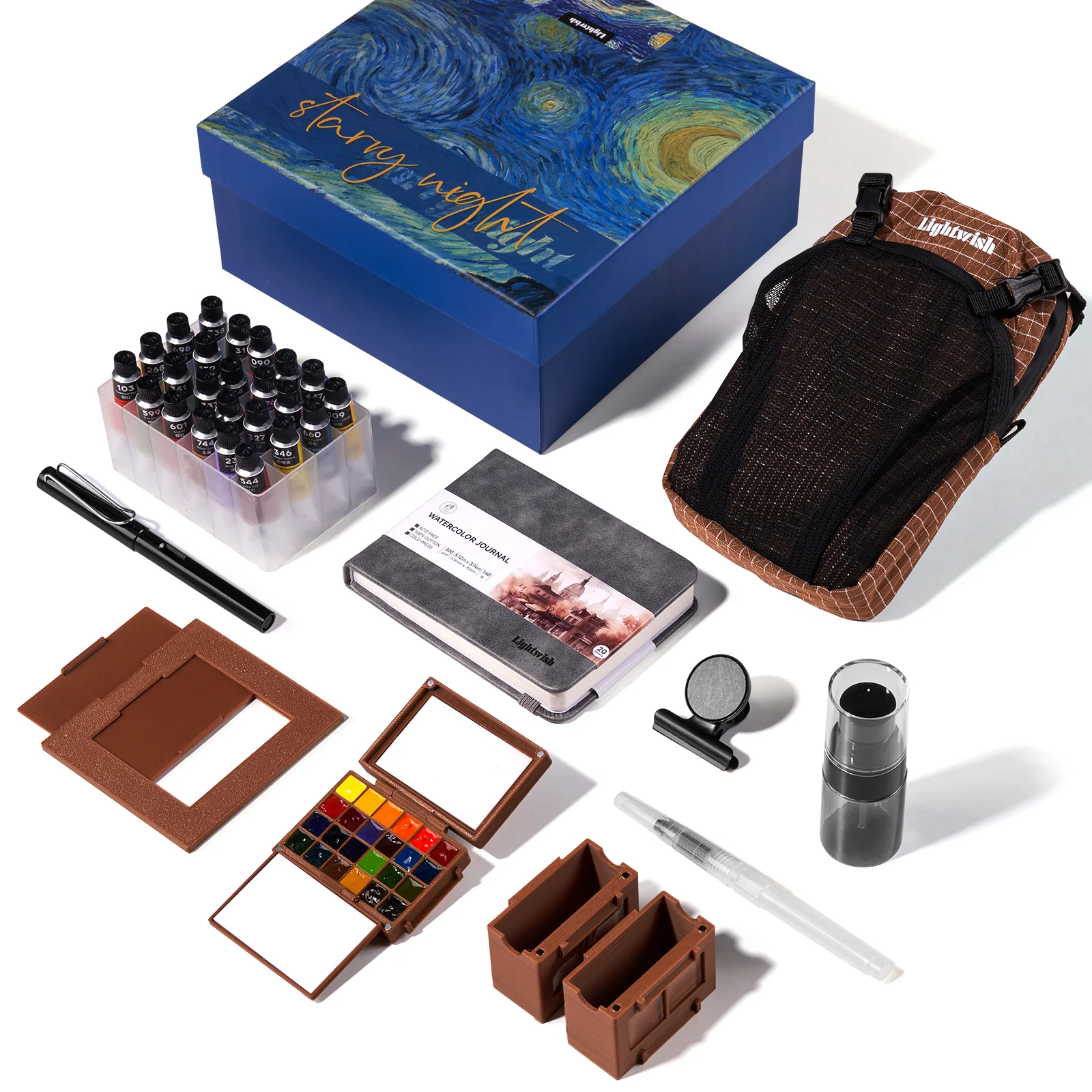 LIGHTWISH Travel Watercolor Set-24 Colors All in One Watercolor Paint Set with Sketchbook Journal for Artist