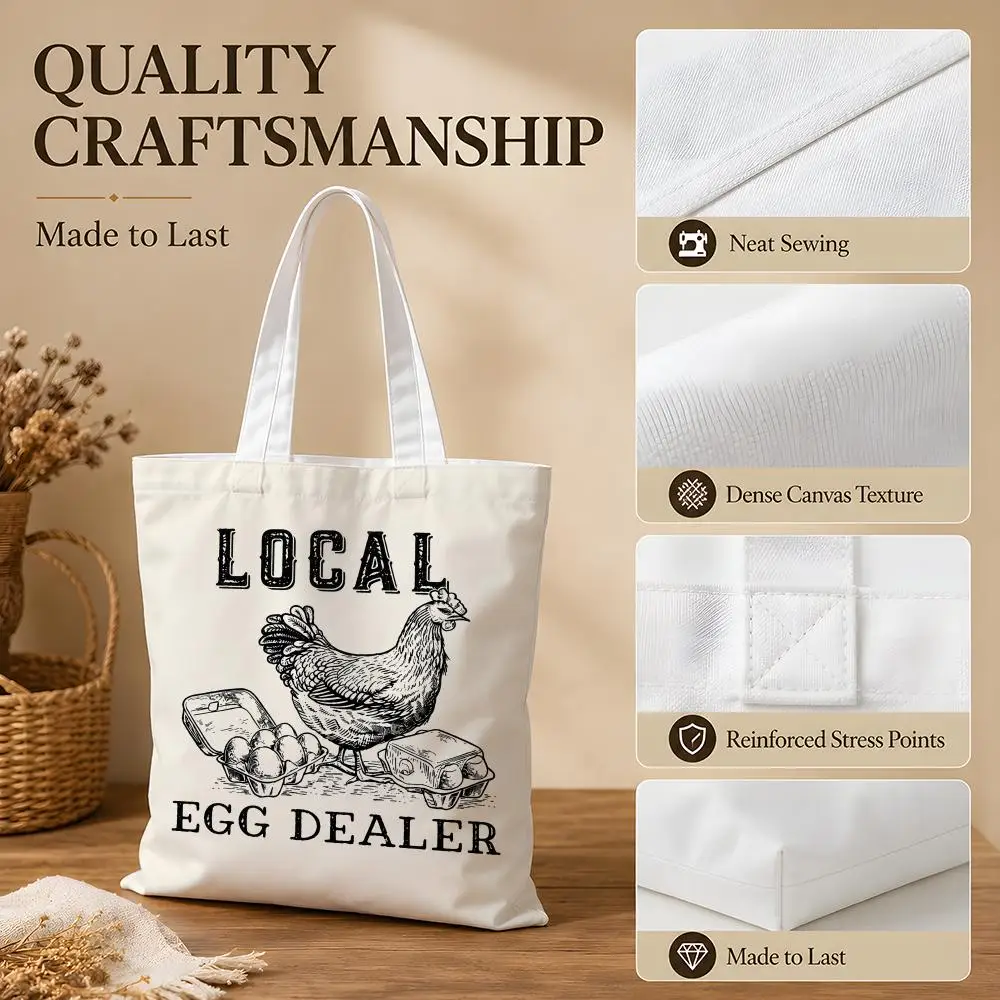 Local Egg Dealer Graphic Storage Bags Canvas Tote Bag Women Large Capacity Reusable Shopping Shoulder Bag Daily Handbag