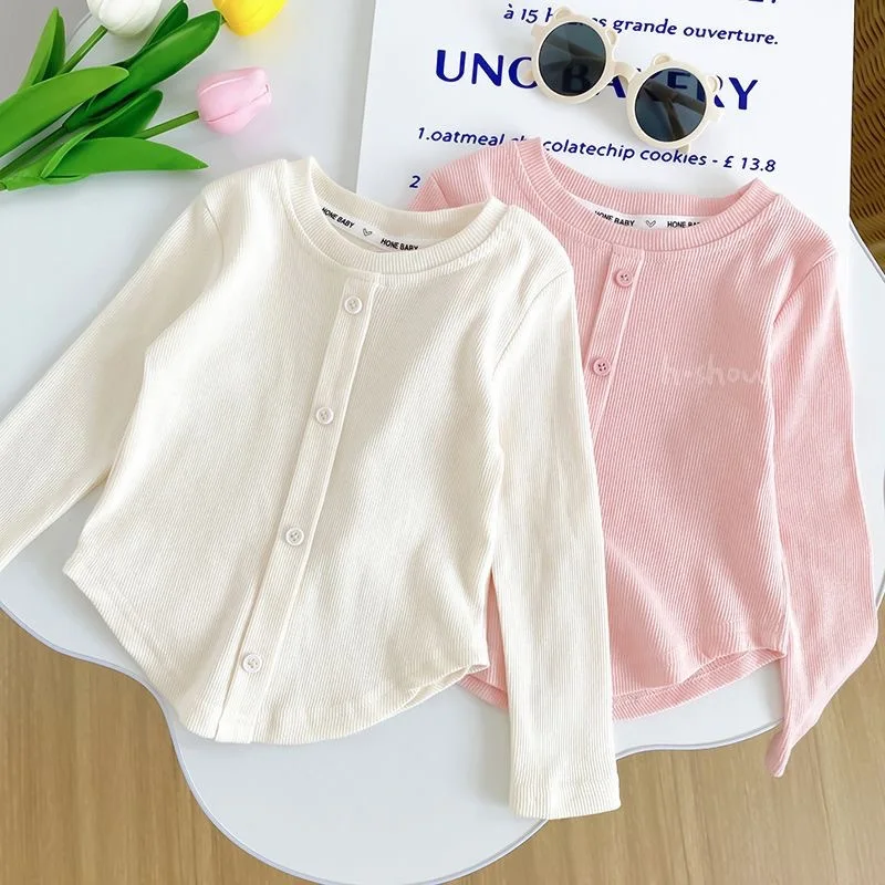 Children's T-Shirts Slim Top Solid Color Fashion Breasted T-shirt Long Sleeve Girls Play Undershirt Kids Clothes for Girls