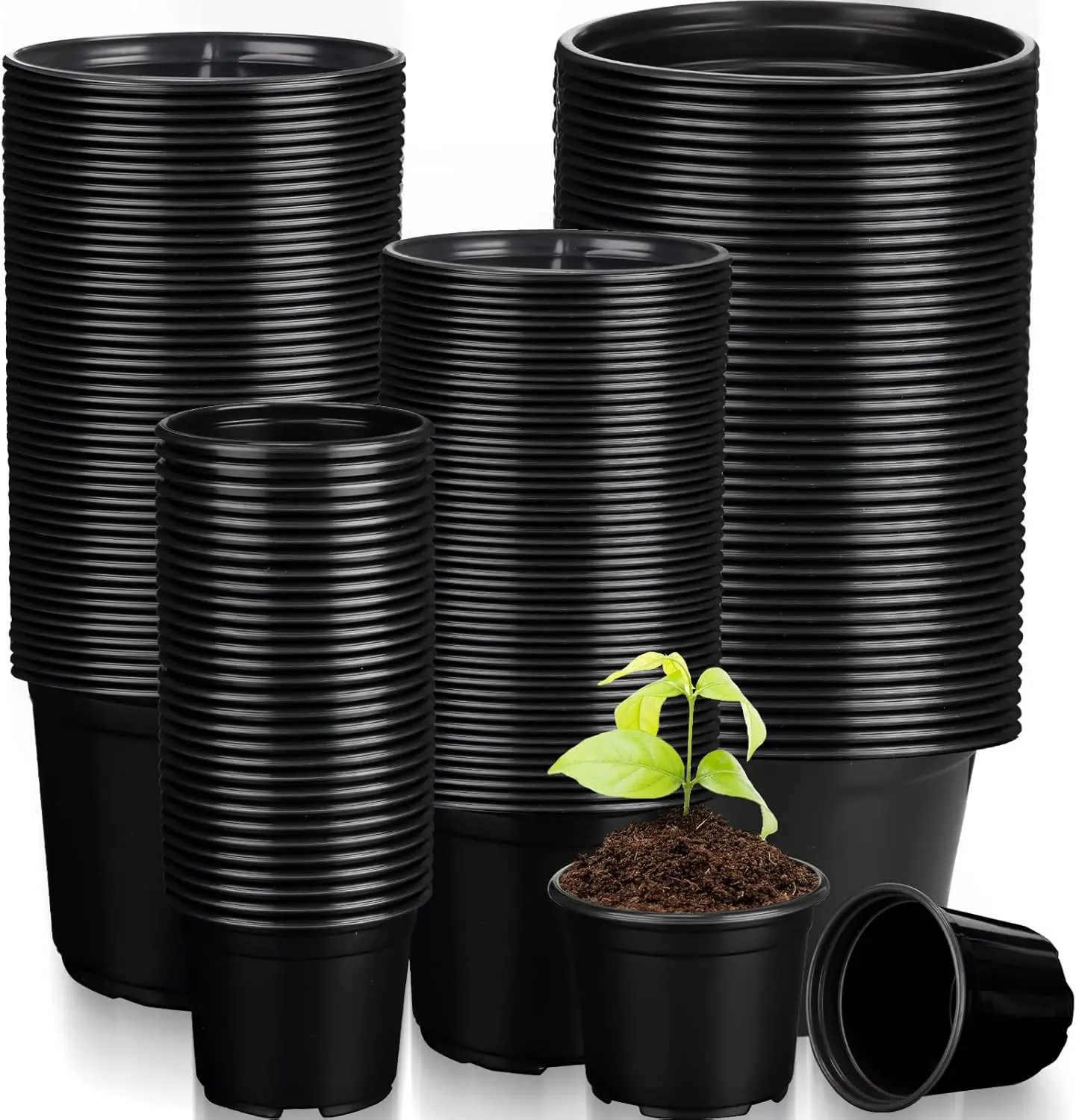 

200 Pcs Plastic Plant Pots 3 4 5 6 Inch Plant Nursery Pots with Drainage Holes Black Garden Pots Round Seedling Pots Thi