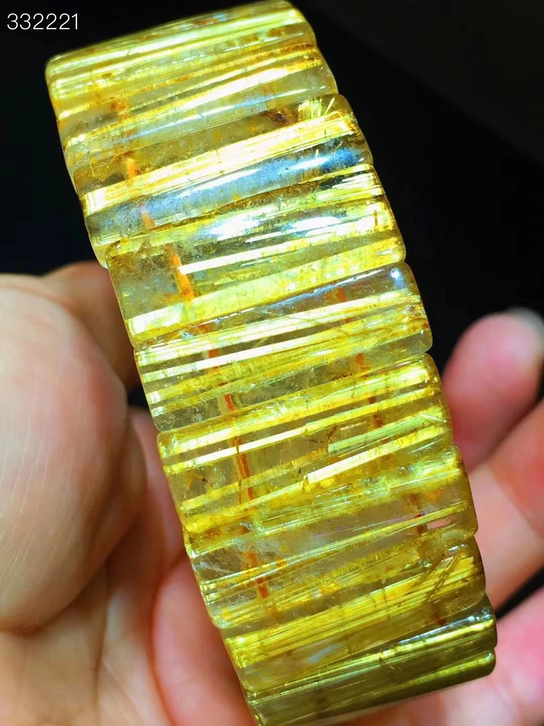 Natural Gold Rutilated Quartz Clear Rectangle Beads Bracelet Bangle 23.6x10x6mm Women Men Fashion Wealthy Stone Genuine AAAAAA